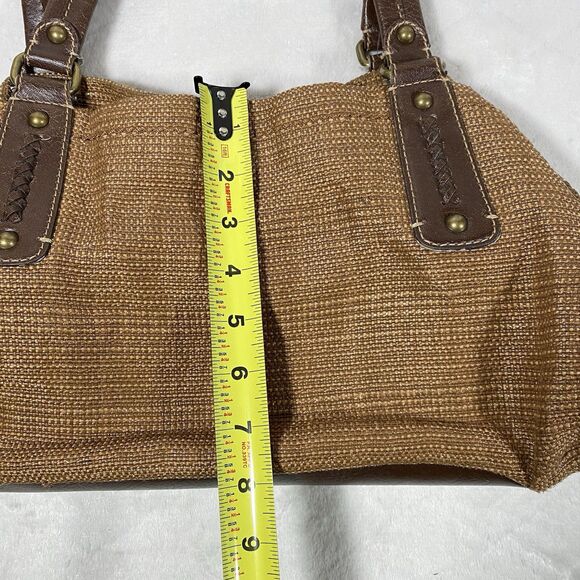 Fossil Genuine Classic 1954 Key Oasis Brown Straw & Leather Satchel Shoulder Bag - Picture 10 of 12